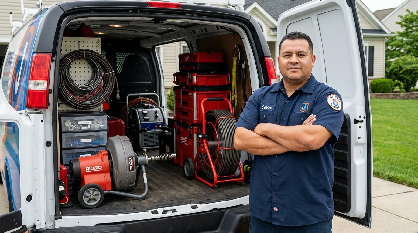 Professional drain cleaning equipment and Johns Plumbing LLC plumber in Albertson