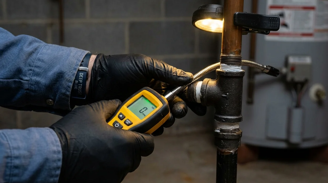 Gas leak detection with electronic sniffer by Johns Plumbing LLC in Albertson