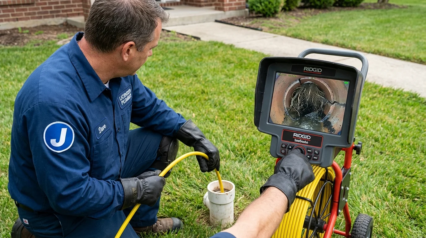 Sewer camera inspection being performed by Johns Plumbing LLC in Albertson